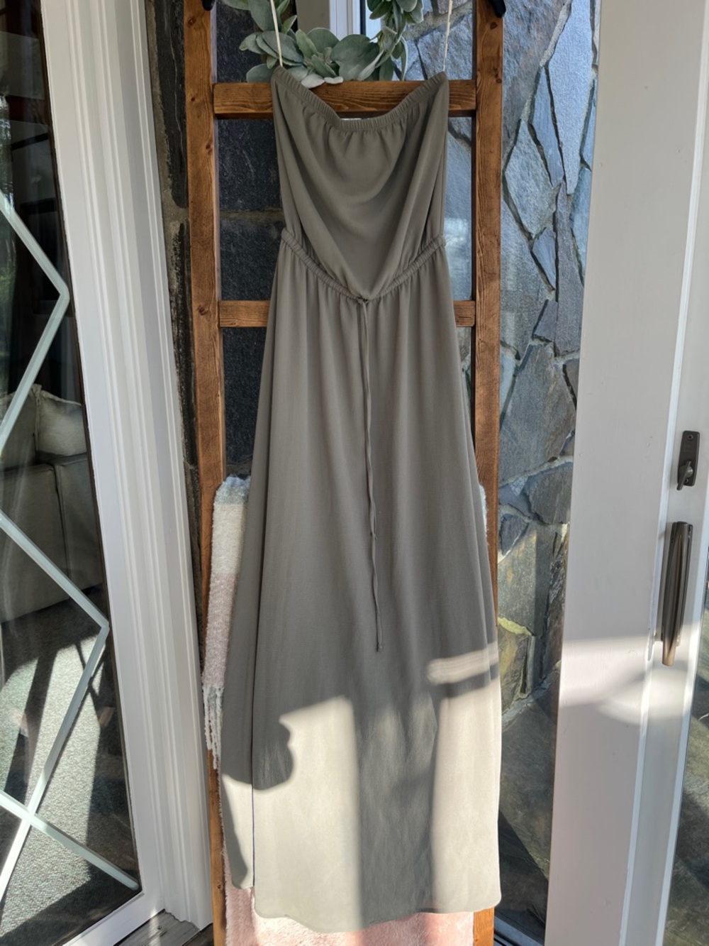 bobeau Olive Green Strapless Maxi Dress with Drawstring